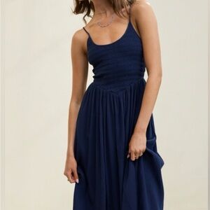 Aerie Navy At the Barre Midi Dress